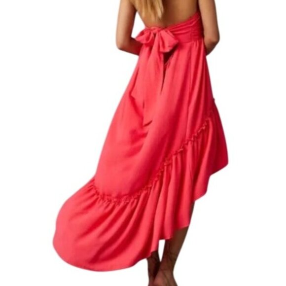 Skylar Rose Rose Strapless High Low Midi Red High-Low Ruffle Midi Skirt XS - Picture 2 of 12